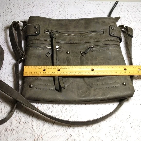 2 FOR $15. BUNDLE Bag Greyish, greenish black with silver studs & zippers - Picture 1 of 6